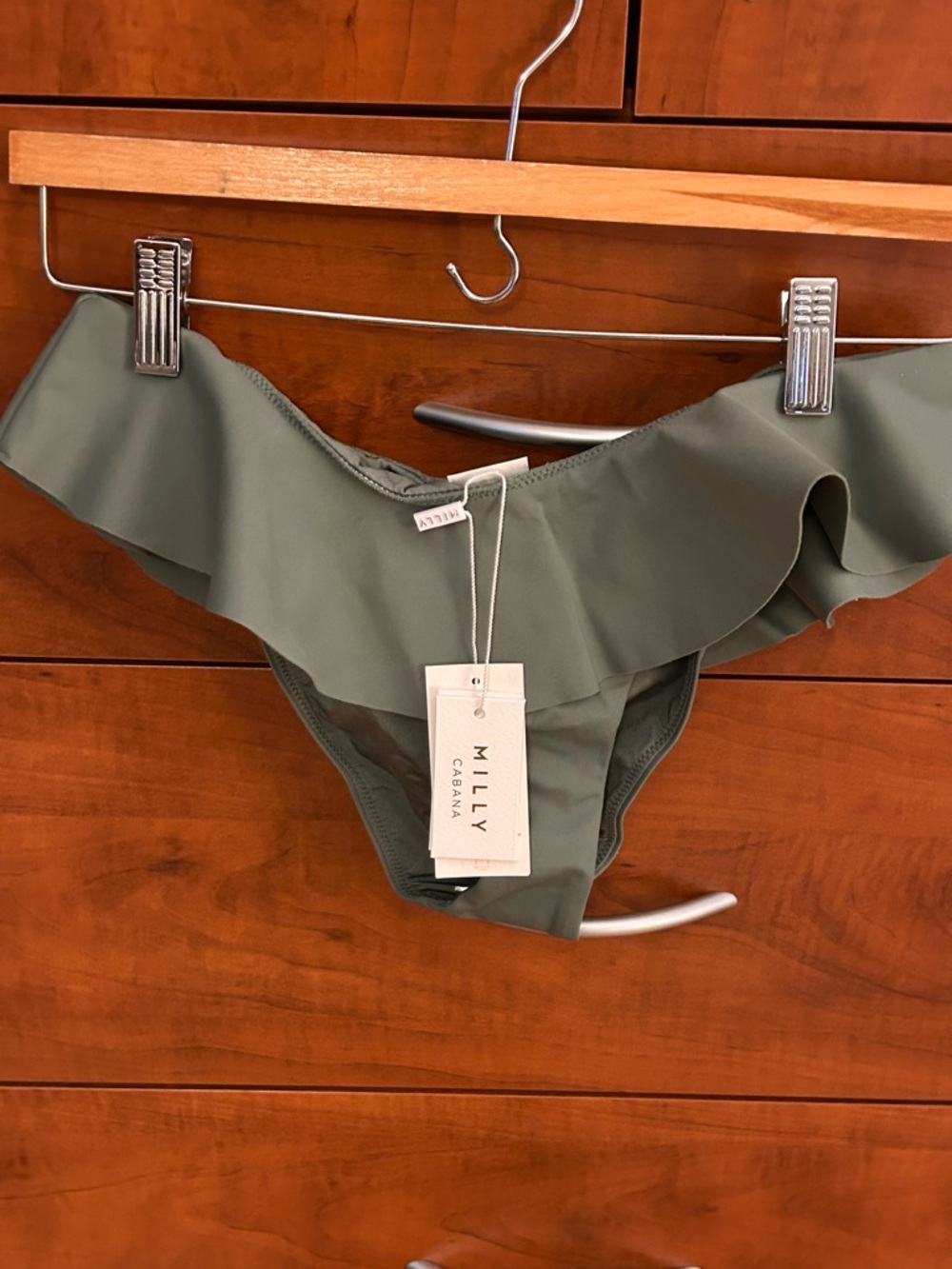 Milly Cabana Olive Green Ruffle Swim Bottom